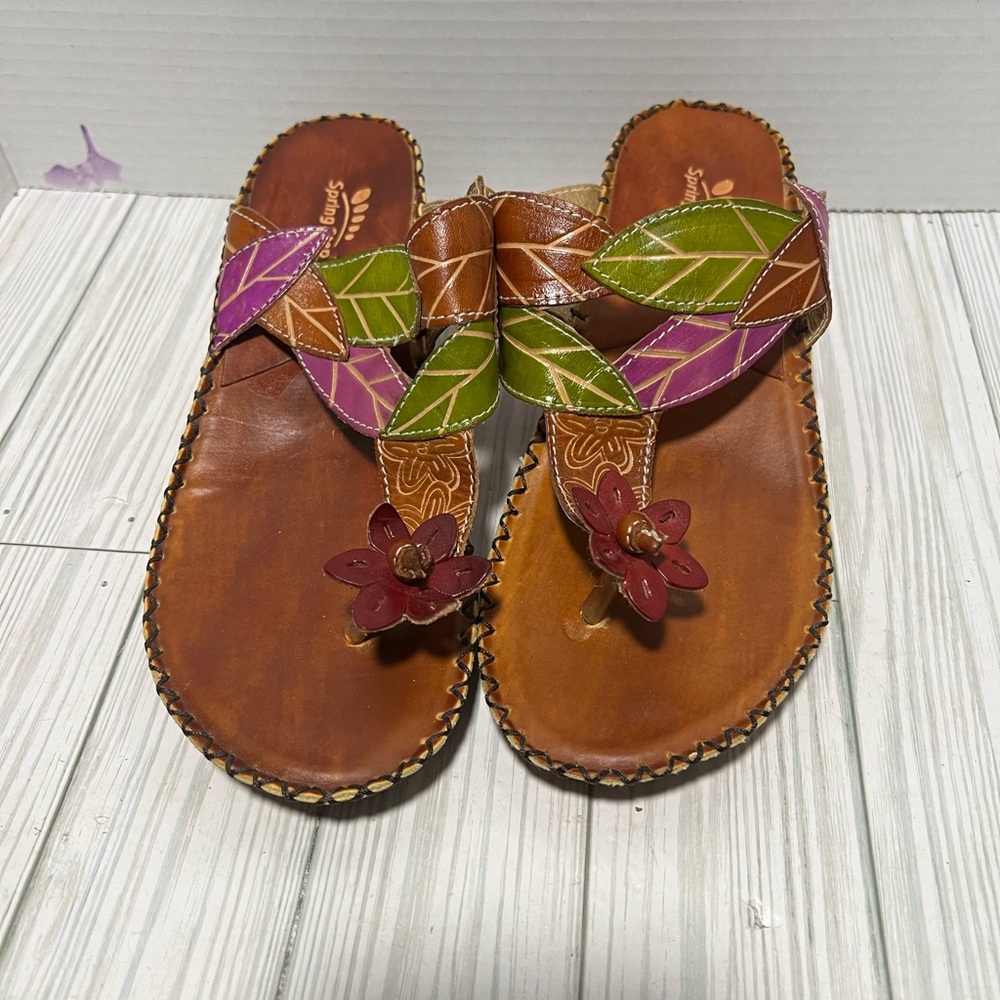 Spring Step L’Artiste sandal size 38 7-7.5 floral wedge - Picture 2 of 10